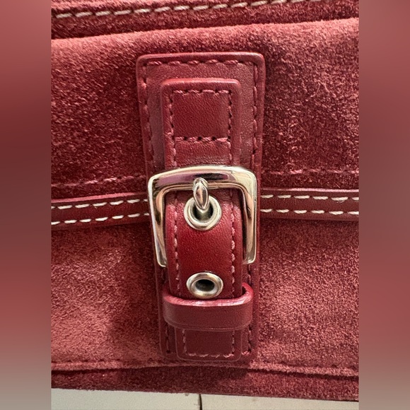 Coach Red/Burgundy Suede Leather Wristlet Bag - Picture 8 of 14